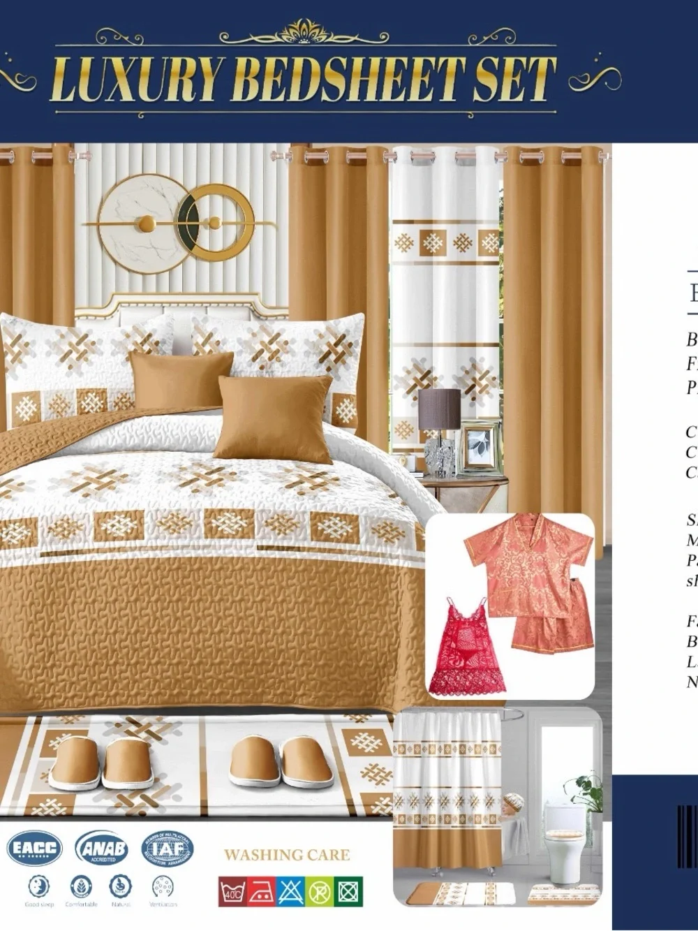 Luxury Bedspead Set in Gold and White - Elegant Home Bedding 26 pieces